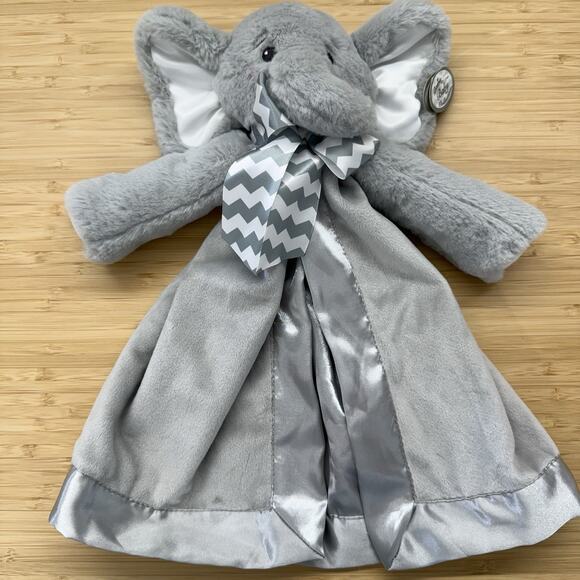Bearington Baby Gray Elephant Lovey Satin Trim Plush Security Blanket New - Picture 1 of 5